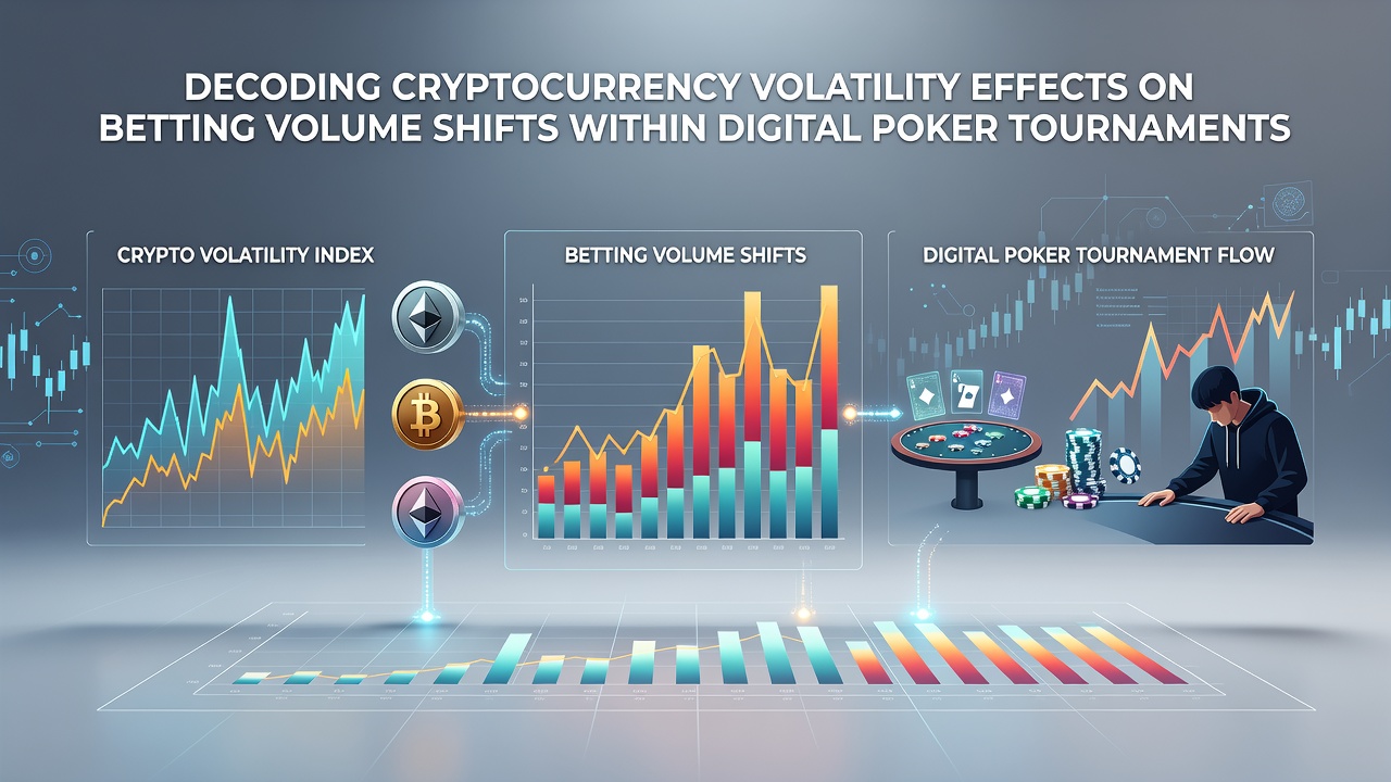 Mobile poker tournament screen displaying crypto wallet balances and live betting volume metrics during a volatility event
