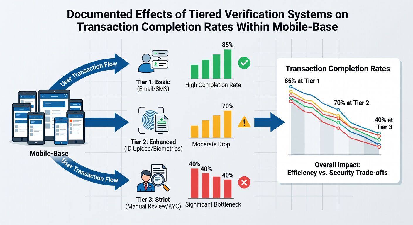 Mobile interface examples illustrating verification steps and user drop-off points