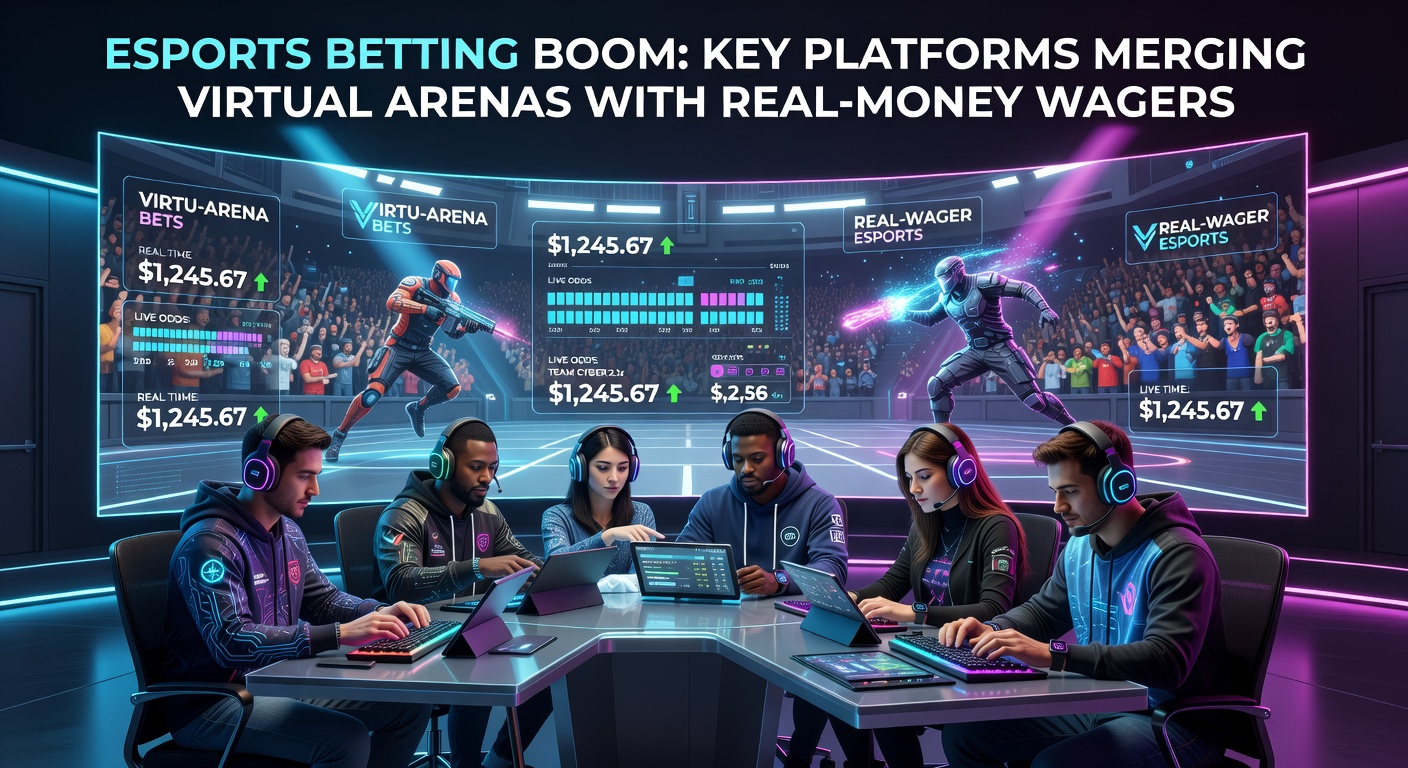 Vibrant esports arena filled with cheering fans and glowing screens displaying live matches, highlighting the energy of virtual competitions