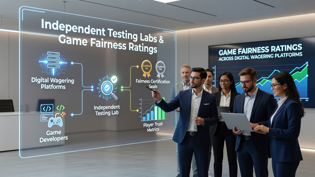 Independent testing lab equipment analyzing game software for randomness and fairness metrics