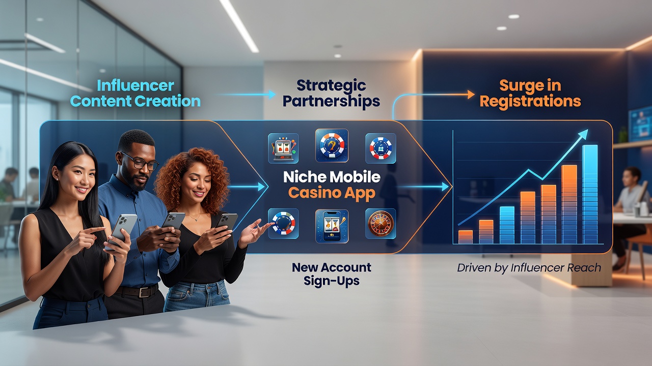 Analytics dashboard showing registration spikes from influencer campaigns for mobile casino apps