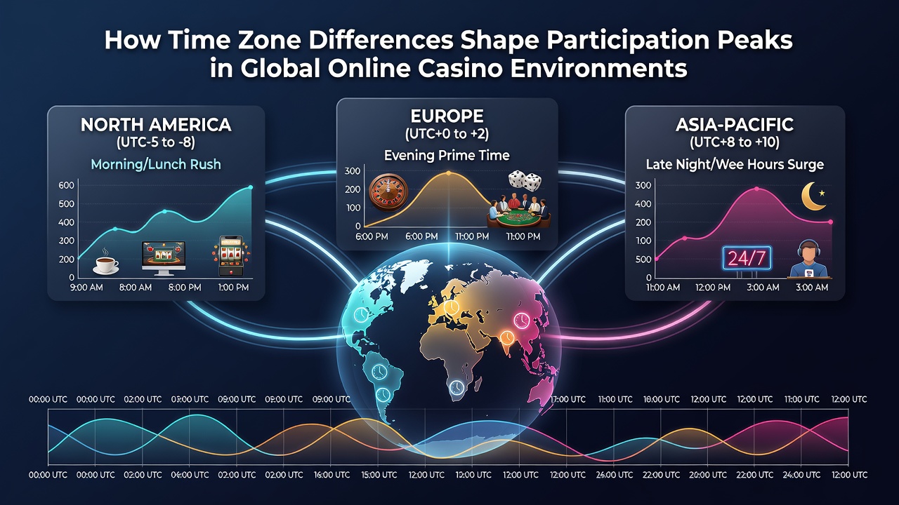 Dashboard screenshot displaying hourly participation graphs segmented by major time zones