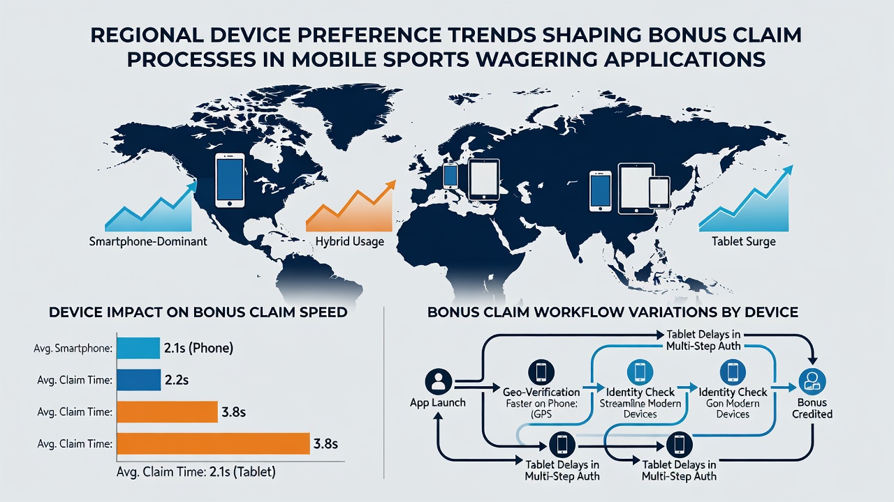 Mobile sports betting app screens showing regional variations in bonus claim interfaces and device detection