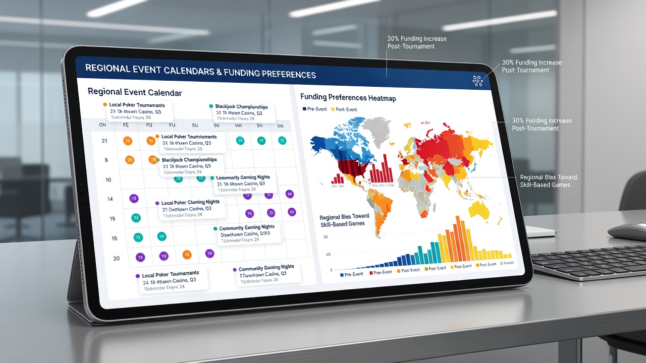 Analytics dashboard showing regional funding method distribution during calendar events
