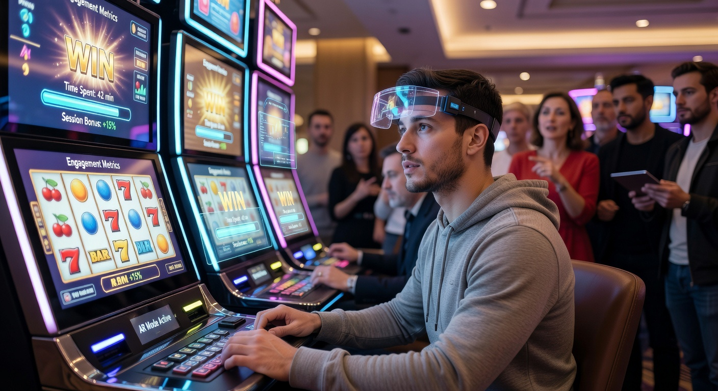 Augmented reality overlays enhancing a slot machine interface with interactive 3D elements during gameplay